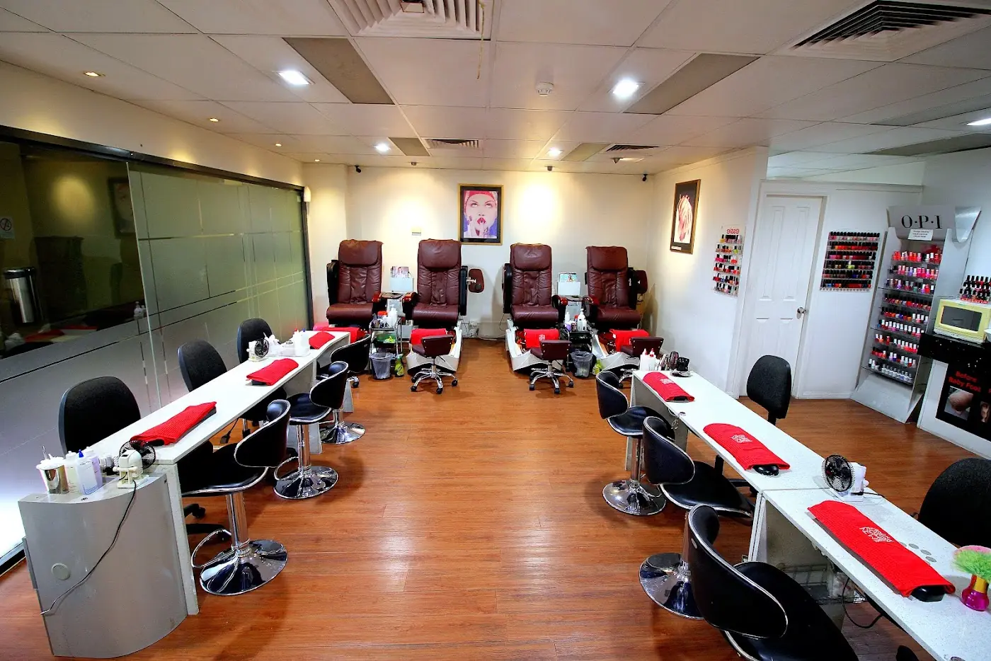 Inside Fancy Nails Edgecliff: manicure desks and pedicure chairs